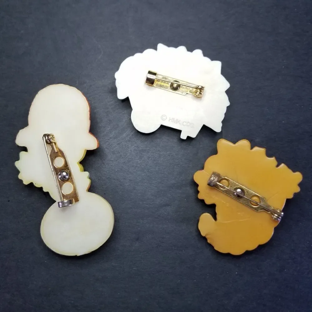 Set of 3 Vintage Hallmark 70's 80's Pins Cornucopia Pansie Cart Spring Chicken